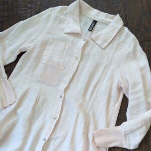 INIZIO Italy ONZ I Pink Linen Lagenlook Swirl-Hem Mixed Media Tunic Top, L